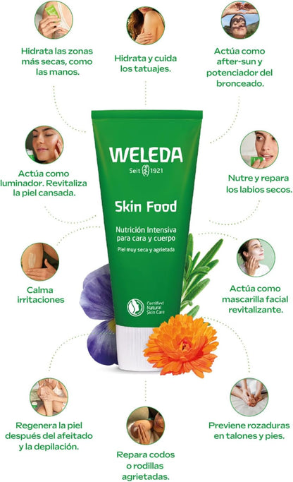 Weleda - Skin Food Original, Crema Reparadora, Nutre E Hidrata, Con Aceite De Girasol Y Almendra, Caléndula, Pensamiento Silvestre Y Manzanilla, Para Piel Muy Seca Y Agrietada -75 Ml